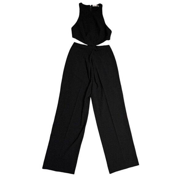 Alice Olivia Cara Jumpsuit 0 Black Cutout Crepe Pleated Sleeveless Wide Leg Fall - Picture 2 of 16